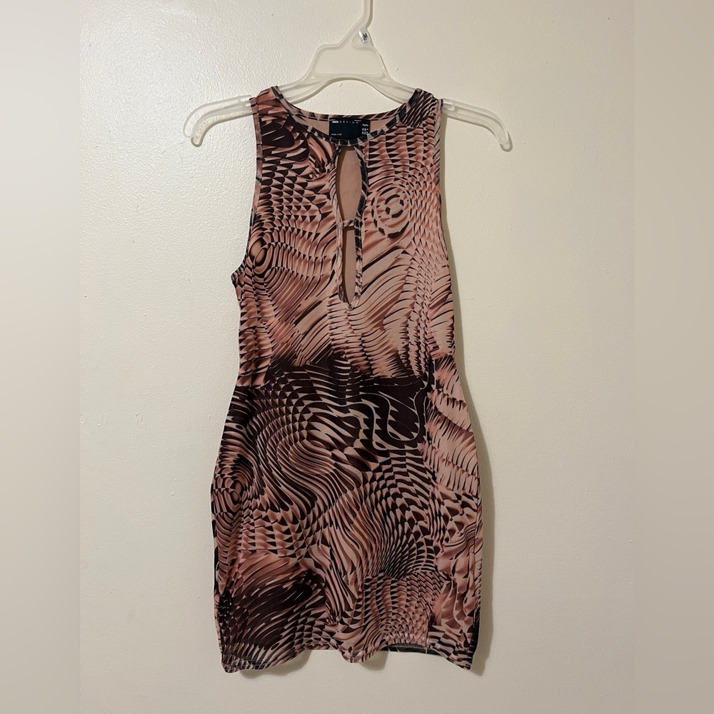 ASOS Design brown and black mini bodycon dress.